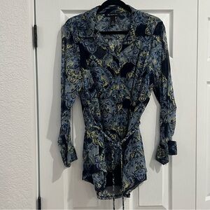 INC International Concepts Blue and Yellow Paisley Button Down Shirt
